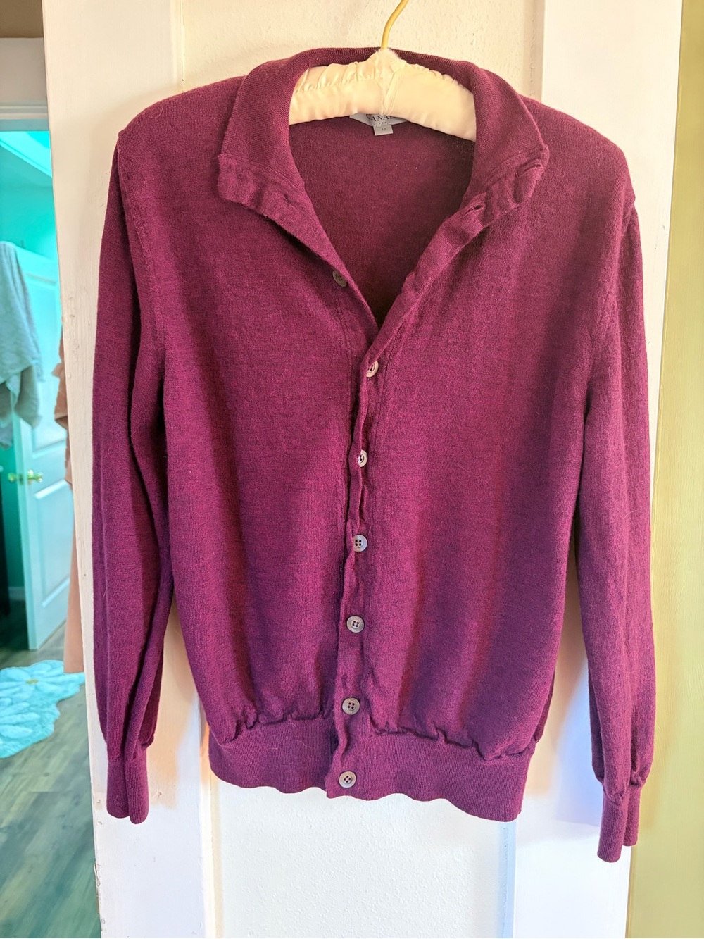 Canali 100% Merino wool Women's Button-Front Sweater Cardigan - Plum
